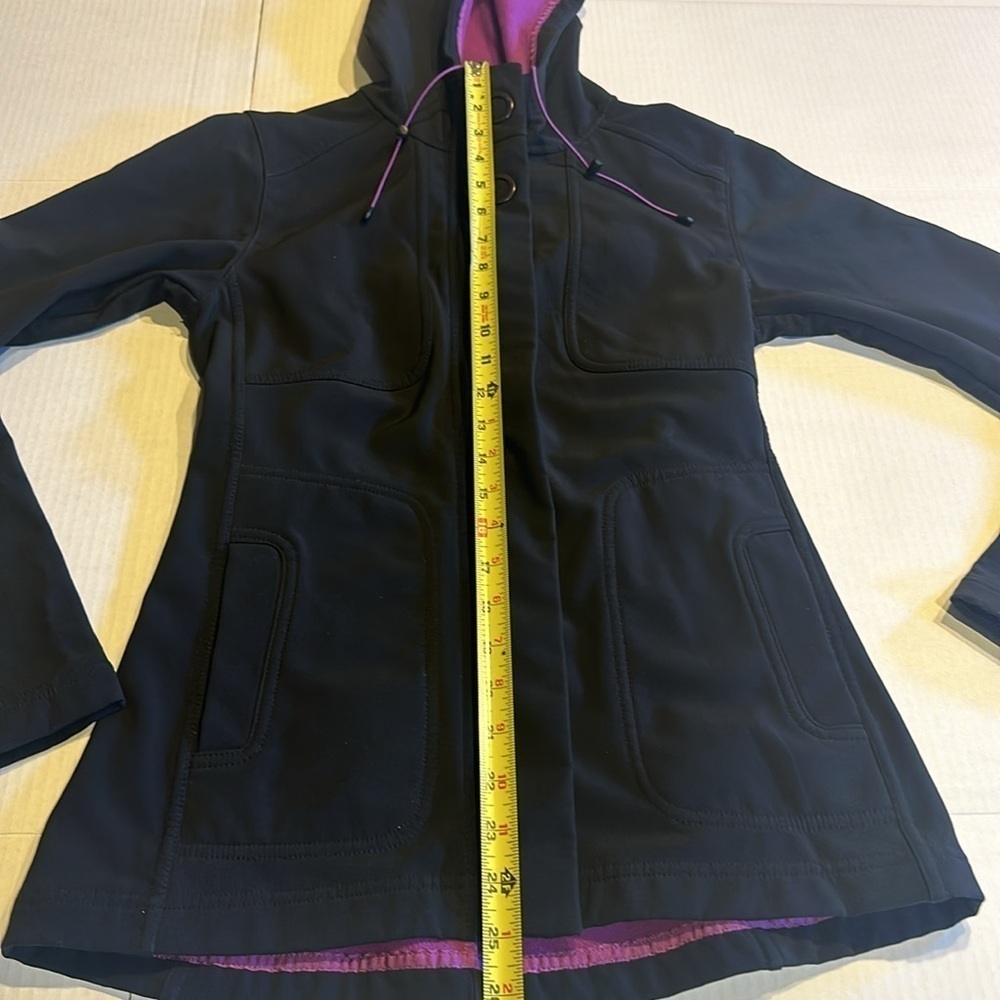 Lucy utility black and purple lining jacket w zipper & 2 front pockets and hood - Picture 3 of 9